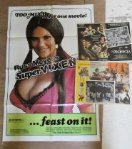 Movie memorabilia, including Russ Meyer's Super Vixens poster, Mexican Omen lobby card and Mexican