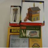 Trackside accessories by Bachmann and others some comprising Gauge 0 GWR signal box, riveted water
