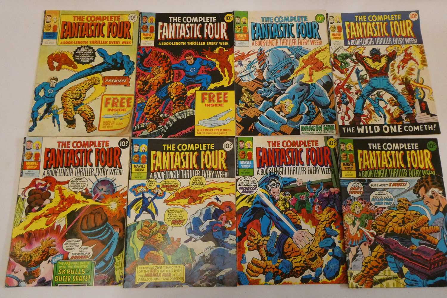 8 "The Complete Fantastic Four" Marvel comics numbers 1-7 and 9 Condition Report: Generally good,