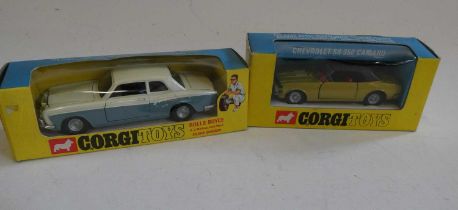 Corgi 273 Roll Royce Silver Shadow and 338 Chevrolet Camaro, both items boxed, good to excellent