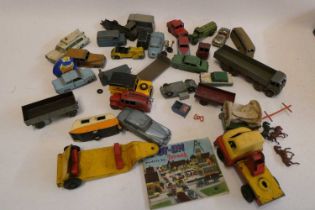 Playworn diecast vehicles, most items by Dinky including tinplate lorry and Spot On catalogue,