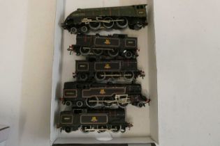 Five playworn Hornby Dublo locomotives comprising A4 Silver King, three N2 tank locomotives and 2-
