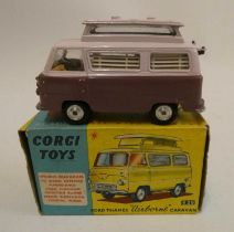 Corgi 420 Ford Thames Caravan in two tone lilac, box good, model excellent