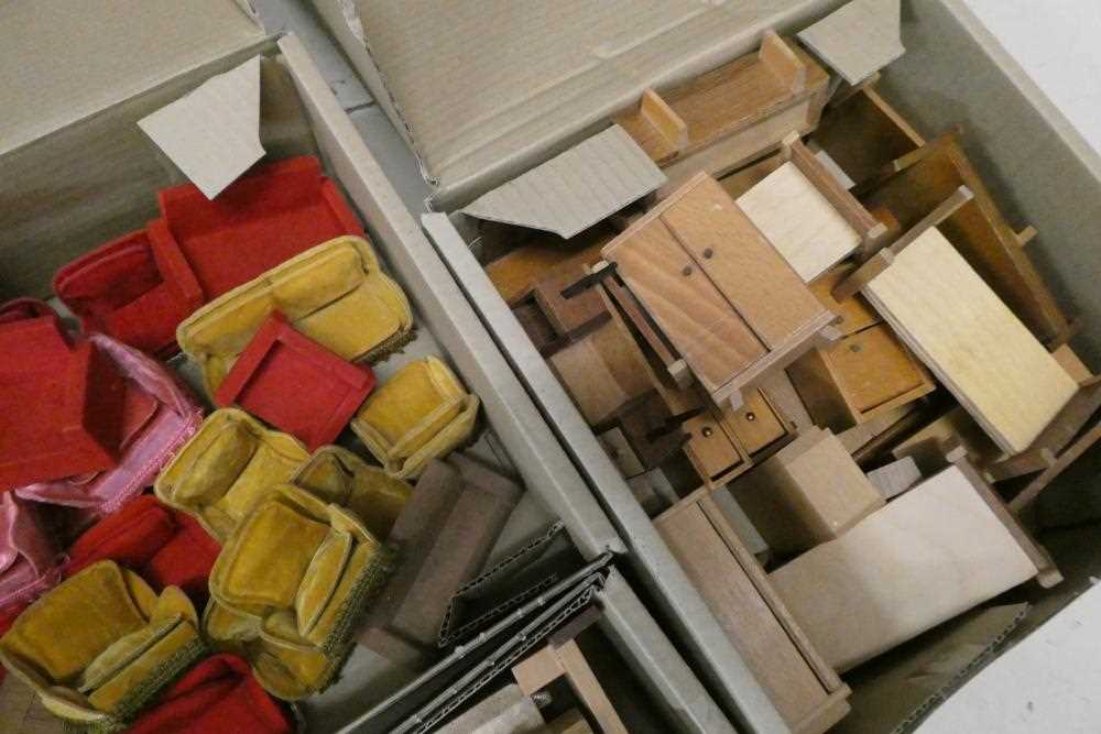 Five boxes of dolls house furniture, comprising one box of upholstered sit on suites and four - Image 3 of 4