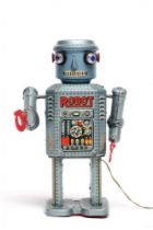 A battery operated Masudaya (MT) Toys Japan Robot, walking action with swing arms and light up eyes,