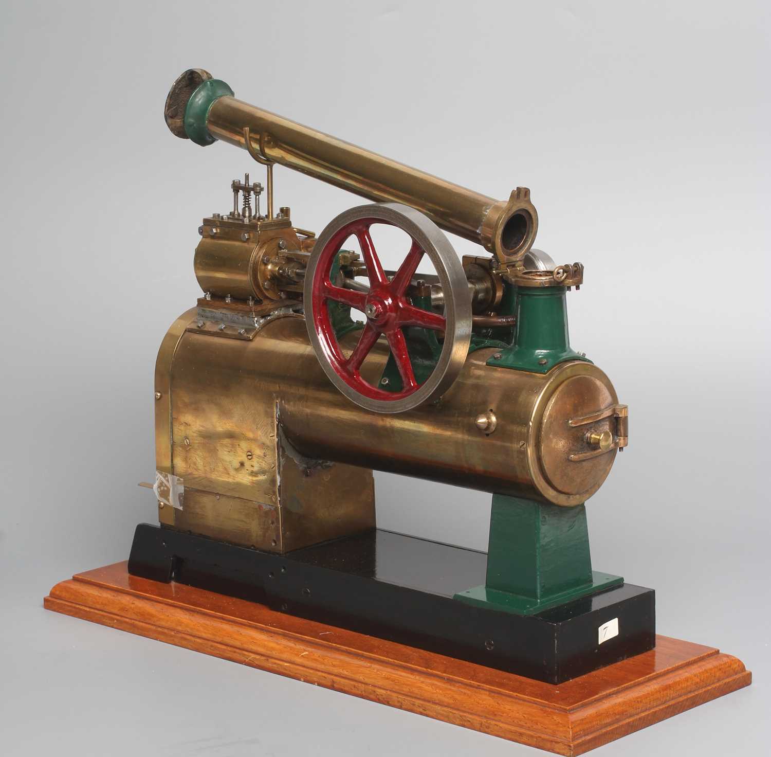 A locomotive boiler over type single cylinder steam engine, brass spirit boiler with under-tubes,