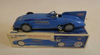 Schylling Toys clockwork tin printed Bluebird speed record car, boxed, excellent