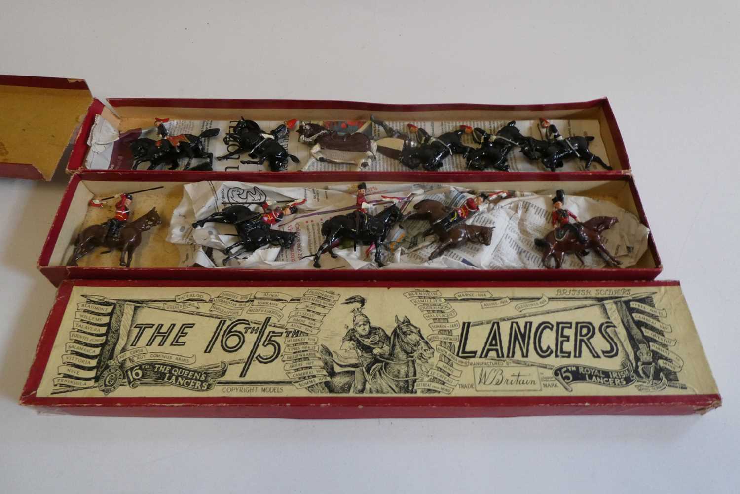 Britains The 16/5th Lancers, early box, good, Lifeguards, box AF, and Timpo Knight, good (proceeds