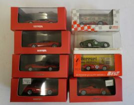 Eight 1/43rd scale Ferrari cars including modern and vintage types, all items boxed, excellent to