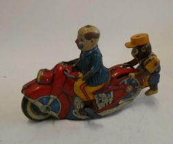 Kanto Toys clockwork motorcycle clown and chimpanzee, motor tested in good working order, nice