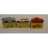 Matchbox No.3 Mercedes Benz, Ambulance #66, Greyhound bus and a number 67 Volkswagen 1600 TL boxes