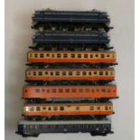 Unboxed Japanese N gauge comprising two TOMEX EF66 class electric locomotives and five coaches, good