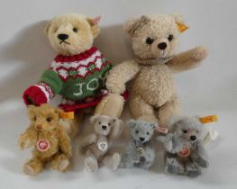Six Steiff teddy bears, comprising 4 miniature bears including Steiff Club 2004 and 2005, Clara 23