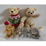 Six Steiff teddy bears, comprising 4 miniature bears including Steiff Club 2004 and 2005, Clara 23