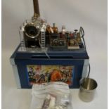 Wilesco D24 steam engine converted to gas firing with accessories, box fair, model excellent