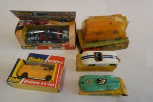 Dinky 416 Ford Transit van, 412 Bedford AA van, 201 Plymouth stock car, 236 Connaught race car and