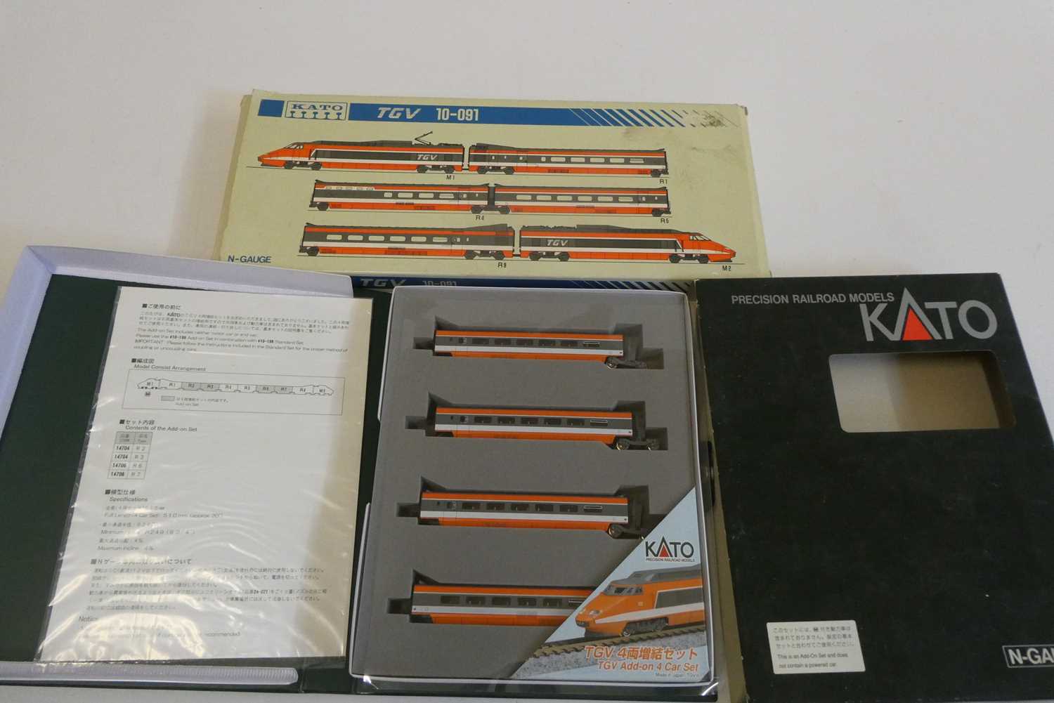 KATO SNCF TGV N gauge six car set and additional add-on four car set, all items boxed, excellent