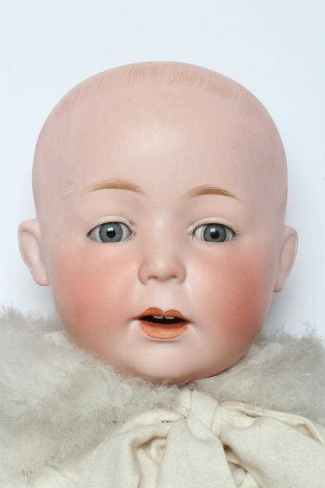 A German bisque head boy character doll, possibly Gebruder Knoch, with blue glass sleeping eyes, - Image 2 of 4