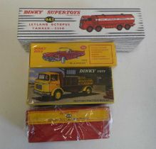 Atlas Dinky 943 Leyland Octopus, Esso tanker 555 Ford Thunderbird, 588 Kronenberg Beer truck and 29d