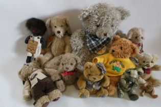 Eleven teddy bears and plush items, including two Robin Rive limited editions, a Gina bear and a