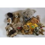 Eleven teddy bears and plush items, including two Robin Rive limited editions, a Gina bear and a