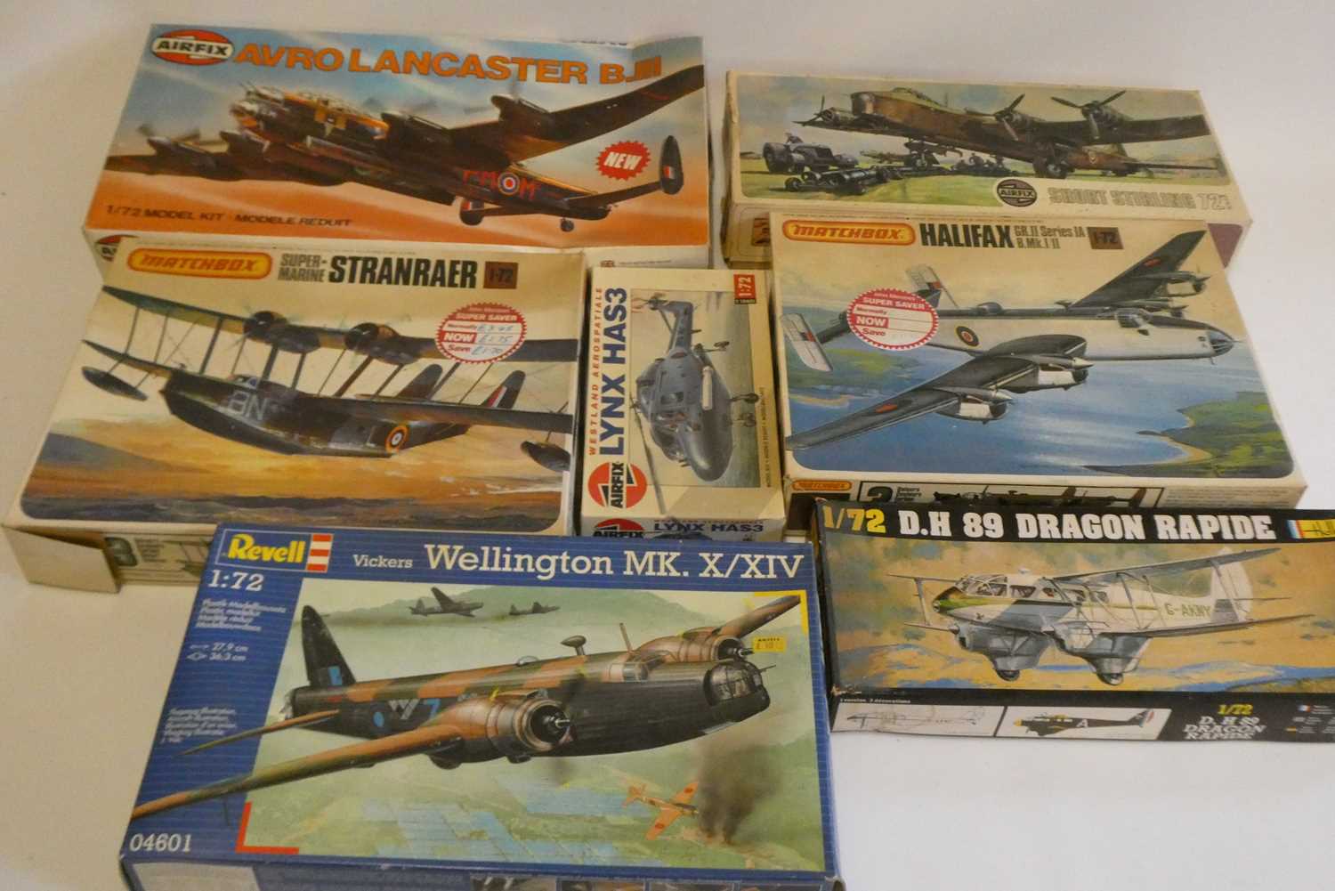 Seven plastic construction aircraft kits by Airfix, Revell and Matchbox, boxes good, unchecked for