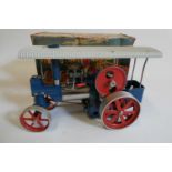 Wilesco steam traction engine finished in blue, box fair, model good to excellent