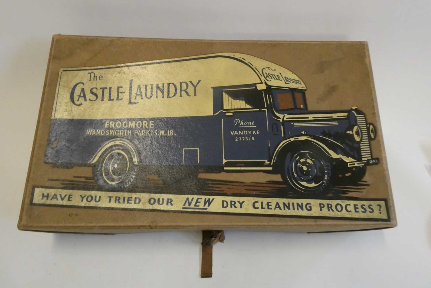 Castle Laundry Wandsworth Park, SW18 Dry Cleaning box, circa 1930s, in good condition