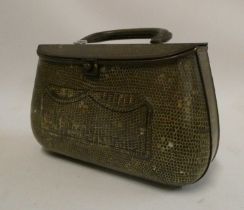 A Huntley & Palmers hand bag biscuit tin, Rd. No. 493911 Condition Report: Generally good, some