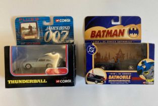 Corgi Thunderbolt Aston Martin DB5 and DC Comics Batmobile, both items boxed, mint