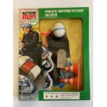 Action Man Police motorcyclist outfit in unopened display packaging, complete with cones and