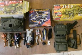 Action Man accessories and vehicles, comprising boxed Space Speeder, boxed Jeep, boxed Iron Knight