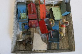 Damaged lead items by SALCO including barrel organs, piano and fire engine