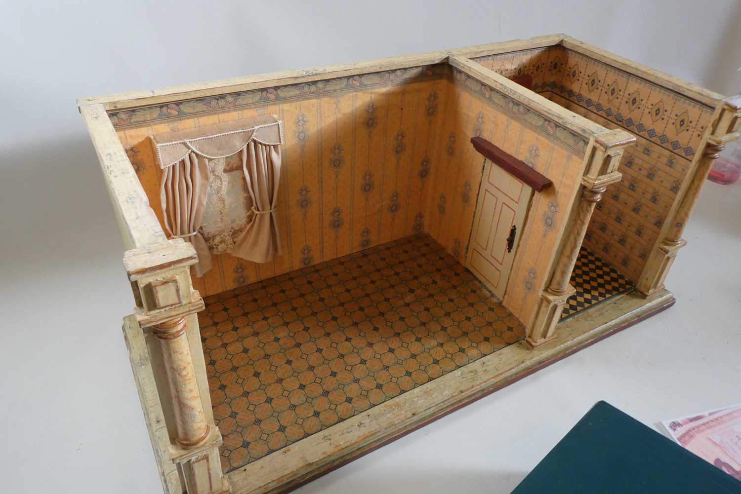 Box of good quality antique dolls house furniture and accessories, comprising a two room German room - Image 2 of 7