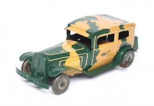 Wells/Mettoy clockwork saloon car with hand painted camouflage finish, fair