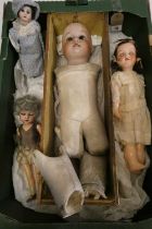 4 German bisque head dolls, comprising a 13 3/4" Heubach Koppelsdorf with sleeping eyes and open