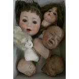 6 dolls heads, comprising an all wax possibly French fashion bust numbered 3, 2 possibly Kestner