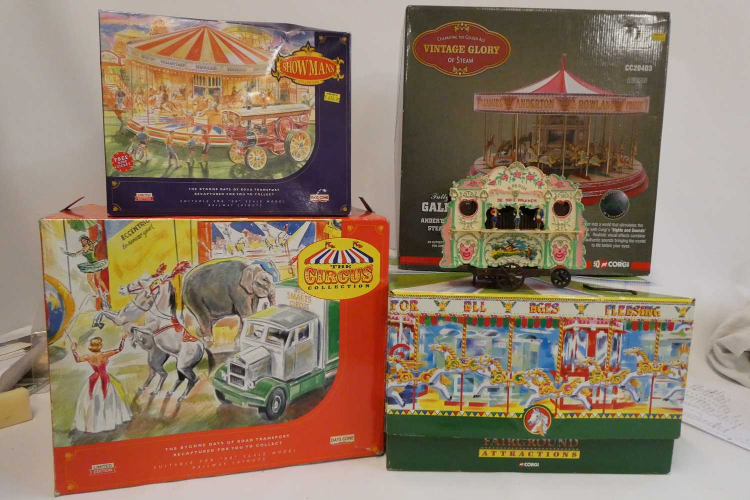 Fairground models by Lido and others comprising cardboard carousel, Vintage Glory Gallopers The