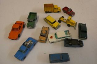 Unboxed small diecast vehicles by Corgi, Matchbox and Dinky, most items have paint or parts missing,