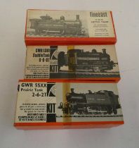 Three white metal locomotive kits comprising K’s GWR Prairie Tank, GWR Saddle Tank and Finecast