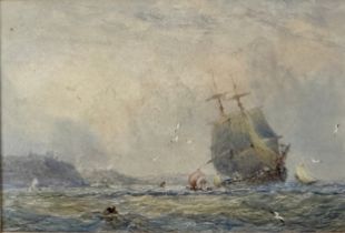 George Weatherill (1810-1890) ship in choppy waters, watercolour. No visible signature. Purchased