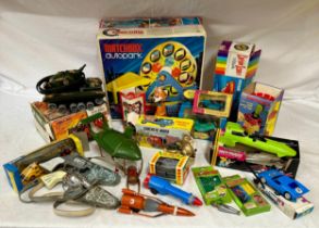 Vintage toys to include Matchbox K-10 King Size Pipe Truck, Cap Firing Tank by Marx, 1960's tin