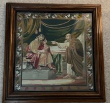 A 19thC woolwork picture depicting a biblical scene. 76cm x 73cm.