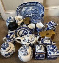 A large quantity of Ringtons and other blue and white ceramics to include Masons, 19thC plate etc.