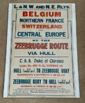 Railway interest: L.&N.W. and N.E. Rlys poster Belgium, Northern France, Switzerland and Central