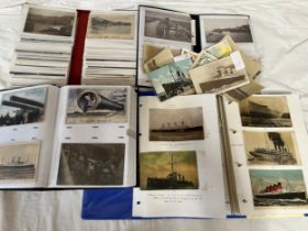 Four albums of postcards mostly with a nautical theme. Two largest albums with mercantile (incudes