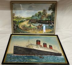 Colin Verity (1924-2011) Watercolour by the artist as a young man of the Queen Mary image size 32.