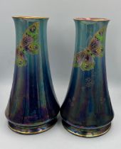 A pair of Shelley Butterfly lustre vases. 21.5cm h.