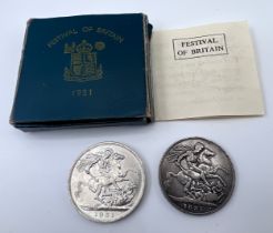 Two Crowns with dates 1895 and boxed Festival of Britain 1951.
