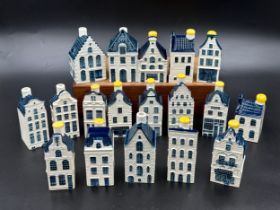 A collection of 18 KLM Miniatures, each blue Delft house form miniature produced exclusively for KLM